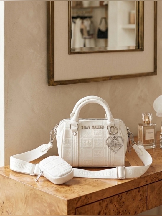Steve Madden Handbags - Steve Madden White Quilted Crossbody Satchel with Heart Charm
